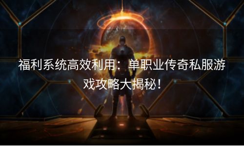 福利系统高效利用：单职业传奇私服游戏攻略大揭秘！