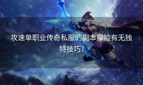 攻速单职业传奇私服的副本探险有无独特技巧？