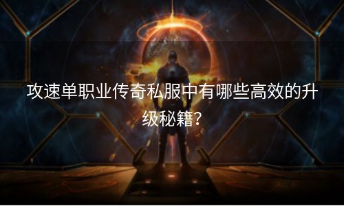 攻速单职业传奇私服中有哪些高效的升级秘籍？