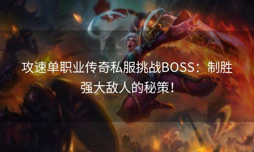 攻速单职业传奇私服挑战BOSS：制胜强大敌人的秘策！