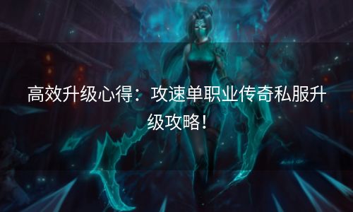 高效升级心得：攻速单职业传奇私服升级攻略！